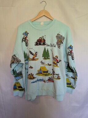 Vintage Itasca State Park Funny Camping Cartoon Graphic Souvenir Sweatshirt XL